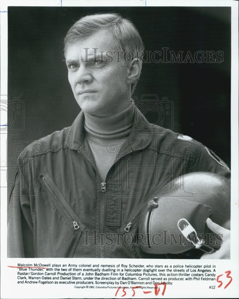 1983 Press Photo Malcolm Mcdowell Actor Blue Thunder - RSJ10469 - Historic Images