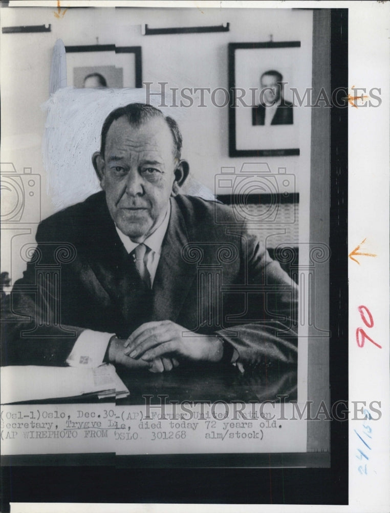 1968 Ex-UN Secretary General Trygve Lie - Historic Images