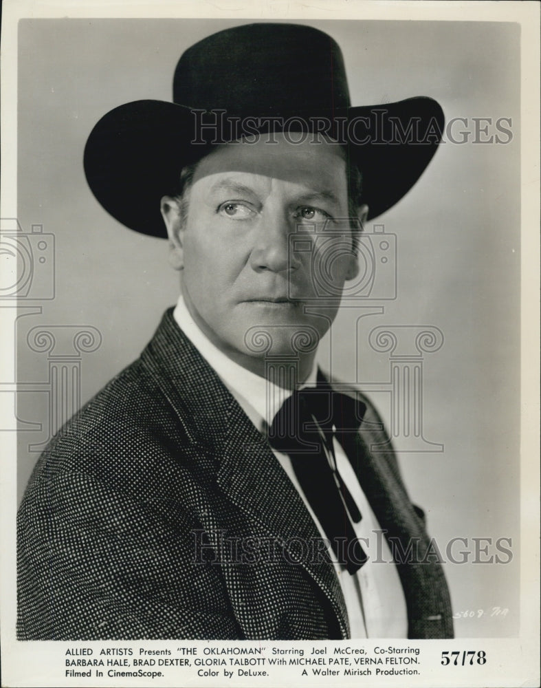 1957 Press Photo Actor Joel McCrea in the film &#39;The Oklahoman&#39; - RSJ10583 - Historic Images