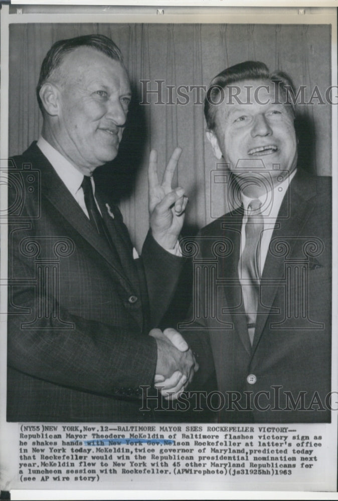 1963 Press Photo Baltimore Mayor Theodore McKeldin and Gov. Nelson Rockefeller - Historic Images