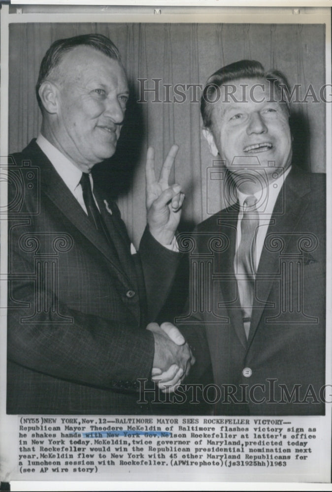 1963 Press Photo Baltimore Mayor Theodore McKeldin and Gov. Nelson Rockefeller - Historic Images