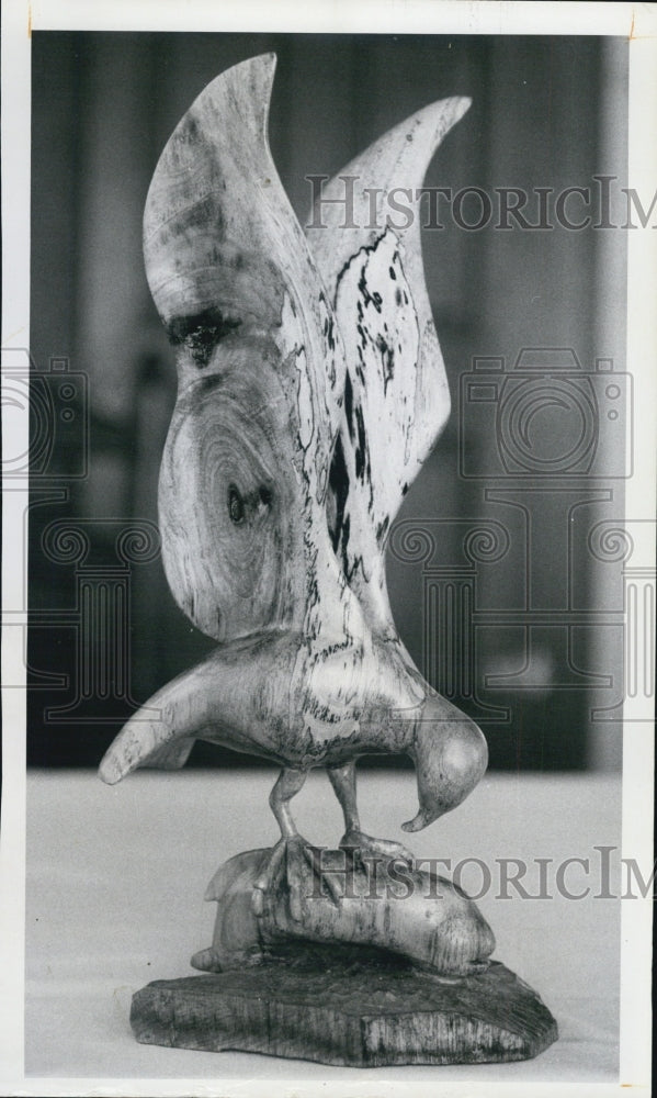 1971 Press Photo Osprey Carving by Howard Ferguson, Pecan Wood - Historic Images