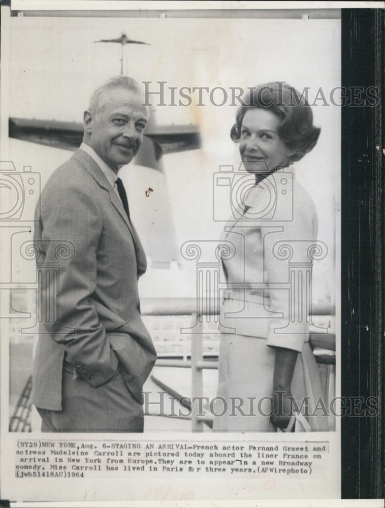 1964 Press Photo French Actor Fernand Gravet, Actress Madeleine Carroll - Historic Images