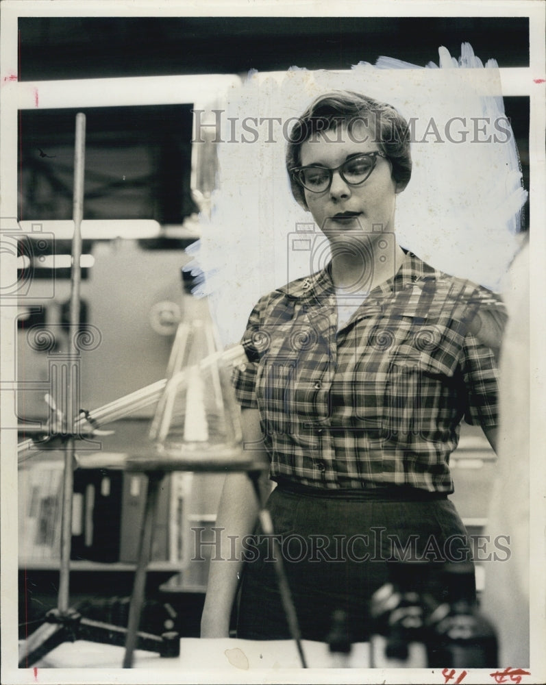 1959 Press Photo Boca Ciega High School Student Sheila Most Works on Project - Historic Images