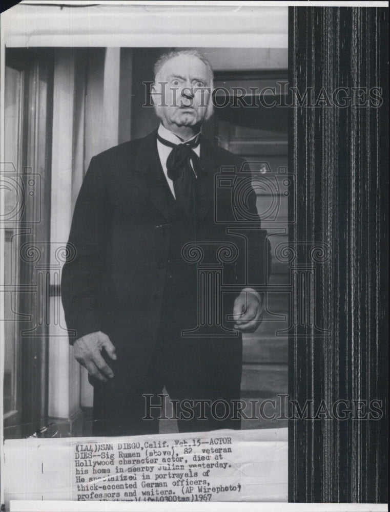 1967 Press Photo Sig Ruman German-American actor known for his comic. - Historic Images