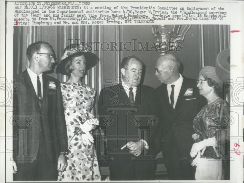 1965 Press Photo President Hubert Humphrey Handicapped American Society - Historic Images