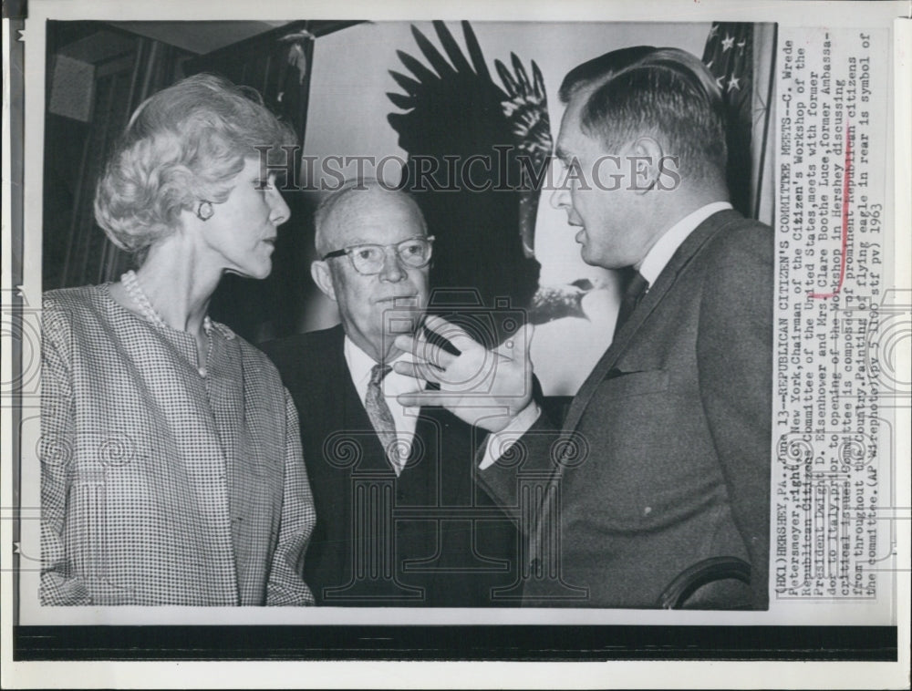 1963 Press Photo Dwight Eisenhower with Claire Boothe Luce &amp; C Wrede Peterameyer - Historic Images