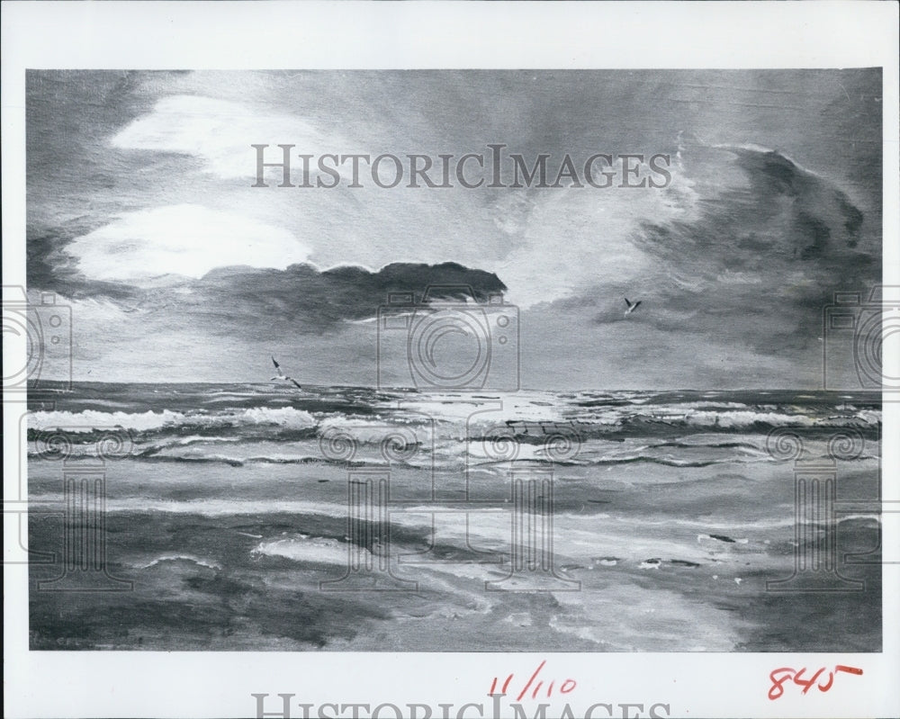 1983 Press Photo Sunset, painting by artist Florence Lutz. - Historic Images