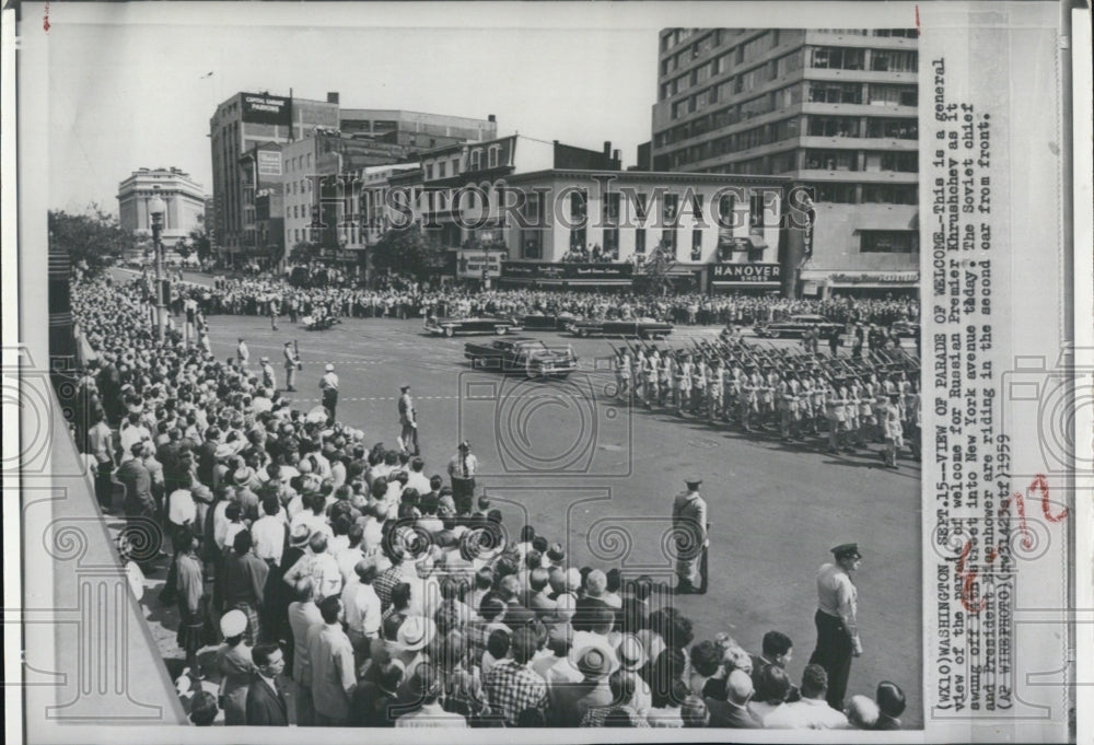 1959 Press Photo Parade of Welcome for Soviet Premier Nikita Khrushchev in NYC - Historic Images