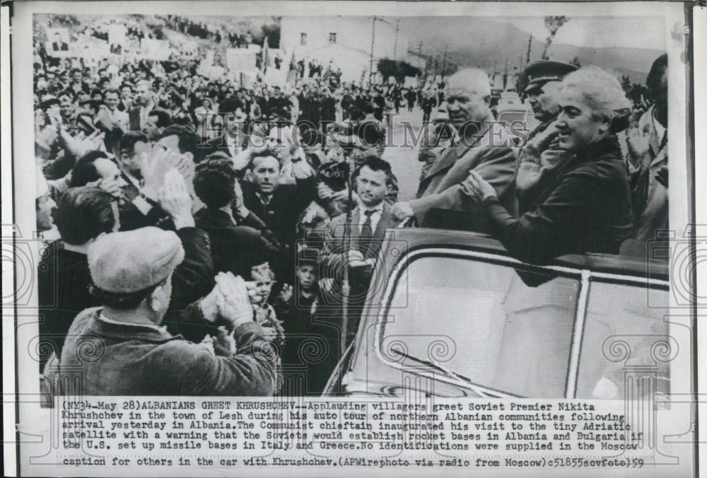 1959 Press Photo Albanians Greet Soviet Premier Nikita Khrushchev - RSJ13327 - Historic Images