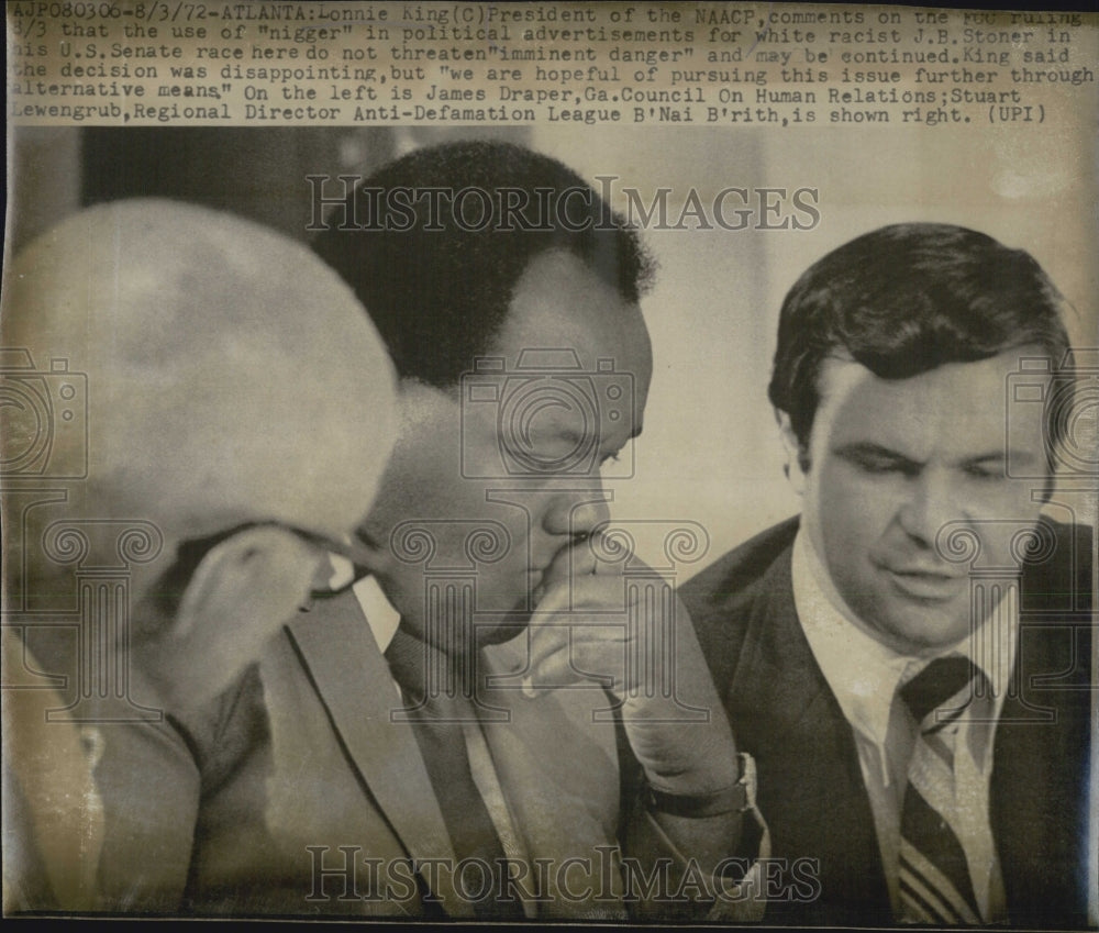 1972 Press Photo NAACP&#39;s Lonnie King Ponders Ruling Regarding Racist Language - Historic Images