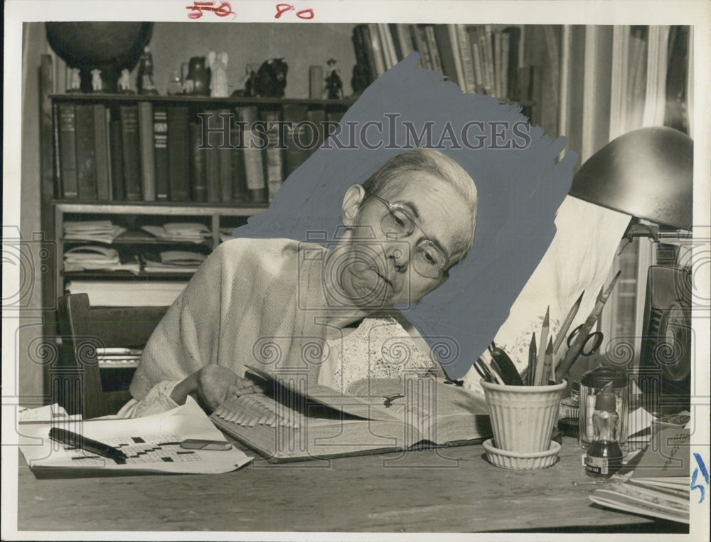 1953 Press Photo Miss Newman and a dictionary to solve puzzles - RSJ13865 - Historic Images