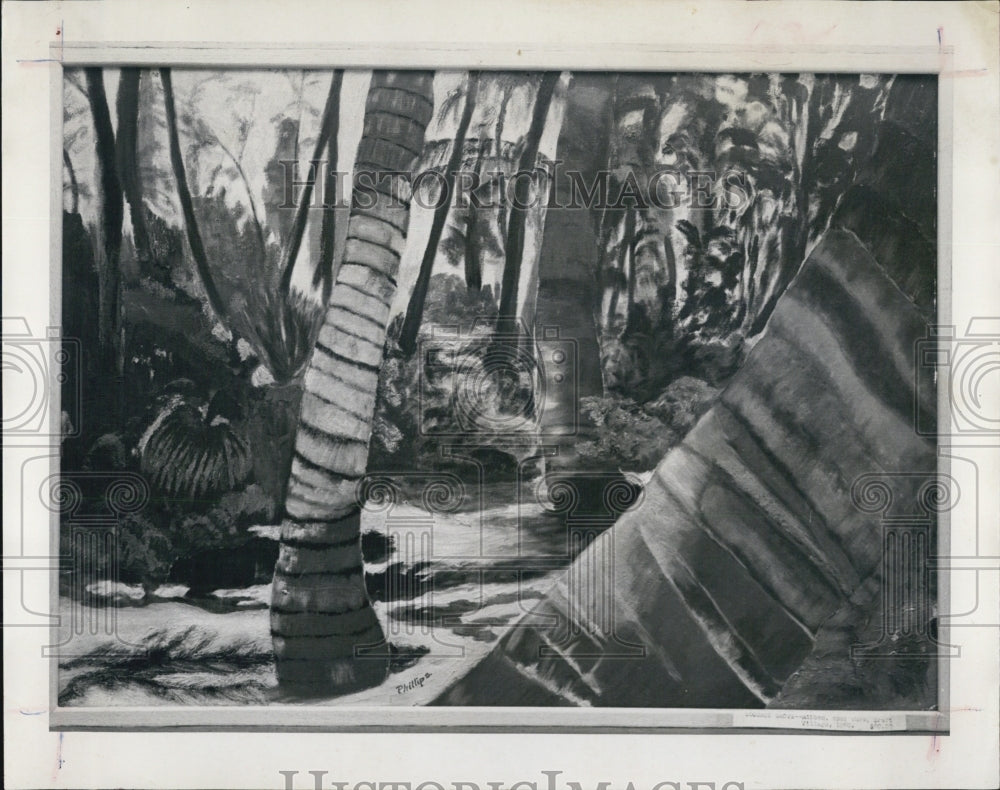 1962 Press Photo "Glade of Palms" painting by Norris Phillips - Historic Images
