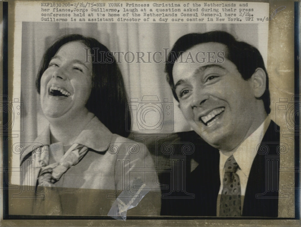 1975 Press Photo Princess Christina of Netherlands &amp; fiance Jorge Guillermo - Historic Images