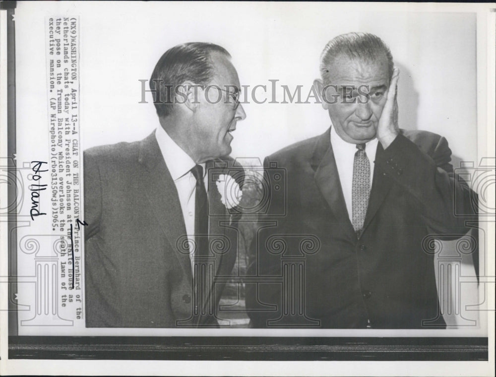 1965 Press Photo Prince Bernard of Netherlands &amp; President Johnson - Historic Images