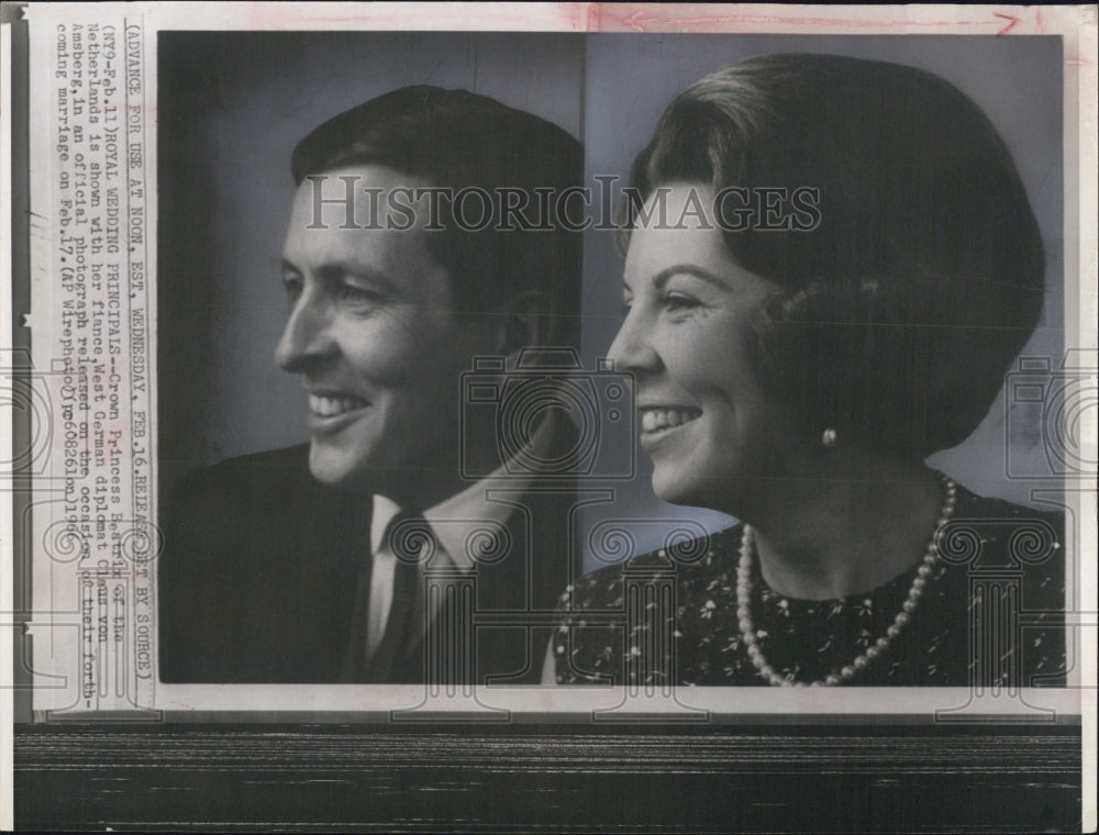 1966 Press Photo Crown Princess Beatrix With Her Fiance Claus von Amsberg - Historic Images