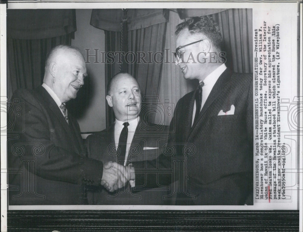 1959 Press Photo President Eisenhower &amp; Gov Wm F Quinn ,Hawaii &amp; Fred Seaton - Historic Images