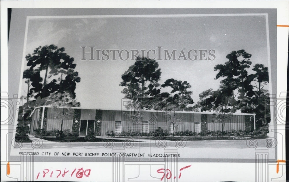 1973 Press Photo Artist&#39;s Conception New Port Richey Florida Police Department - Historic Images