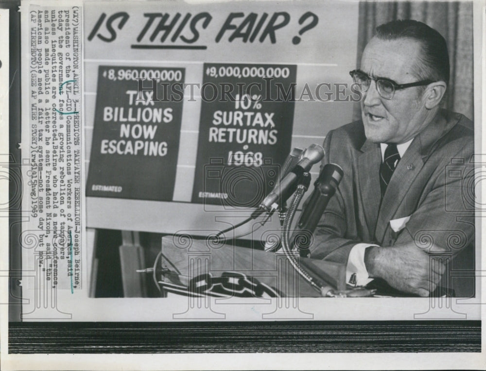 1969 Press Photo Joseph Beirne of the AFL-CIO - Historic Images