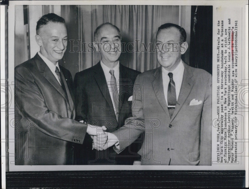 1961 Press Photo Arthur Levitt,Louis Lefkowitz and Robert Wagner - Historic Images