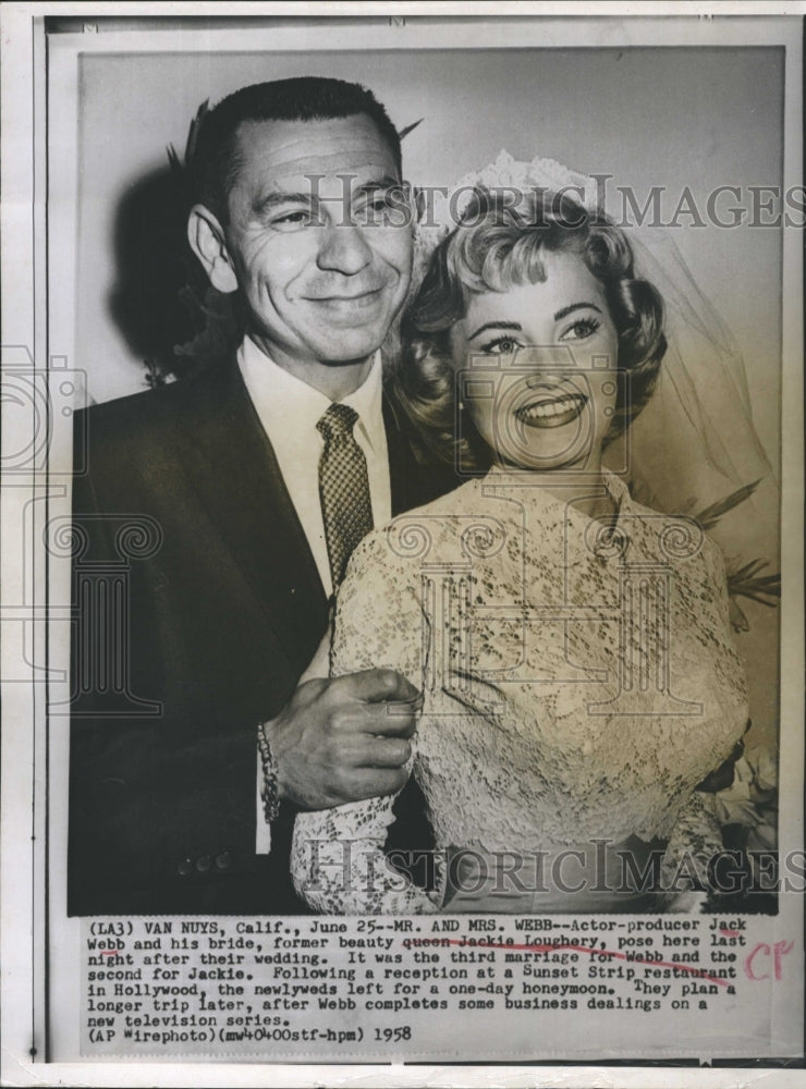 1958 Press Photo Actor &amp; Producer Jack Webb With Wife Mrs. Webb - RSJ16141 - Historic Images