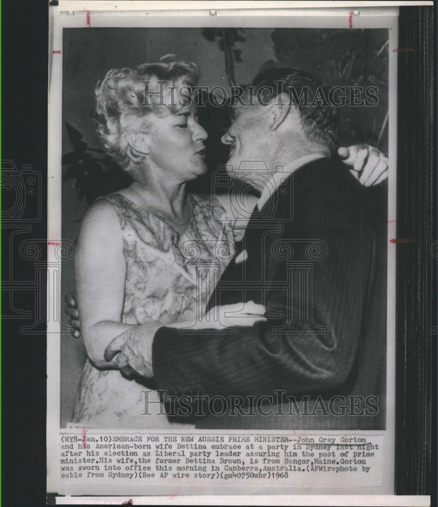 1968 Press Photo Australia Prime Minister John Gray Gorton &amp; wife Bettina - Historic Images