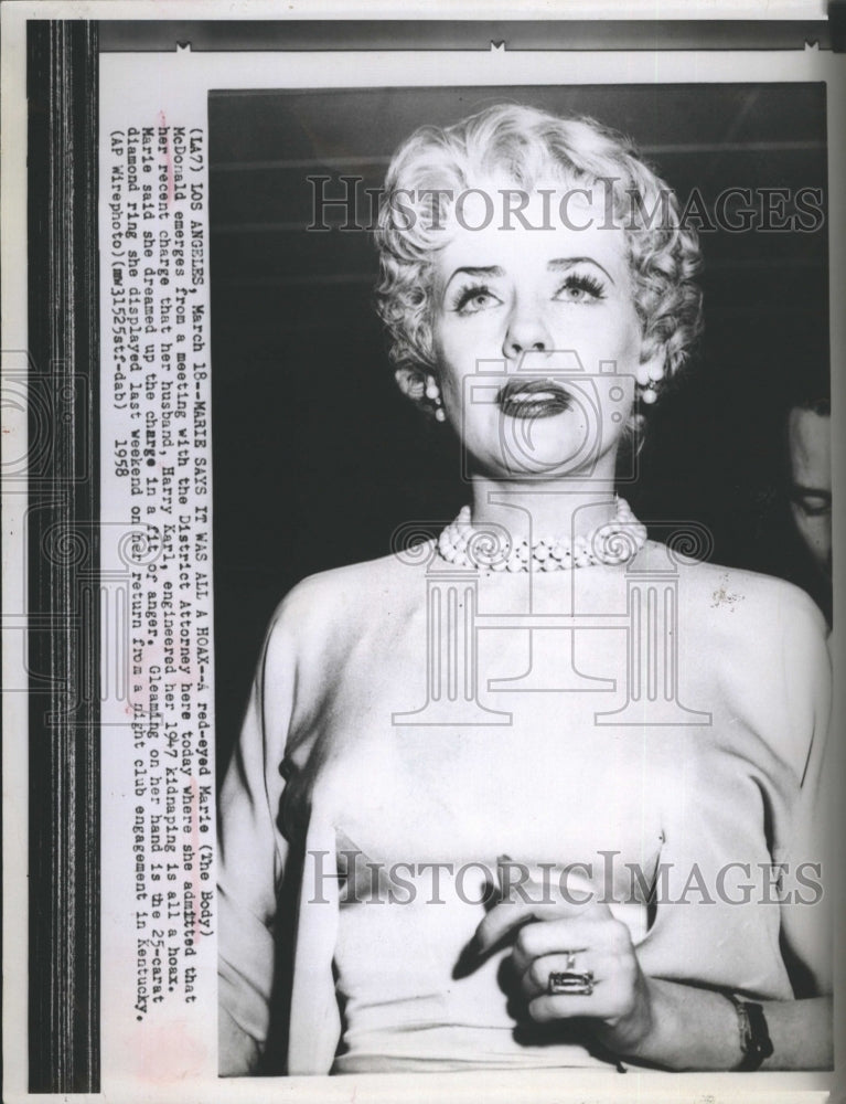 1958 Singer Actress Marie McDonald Admits Kidnaping Hoax-Historic Images