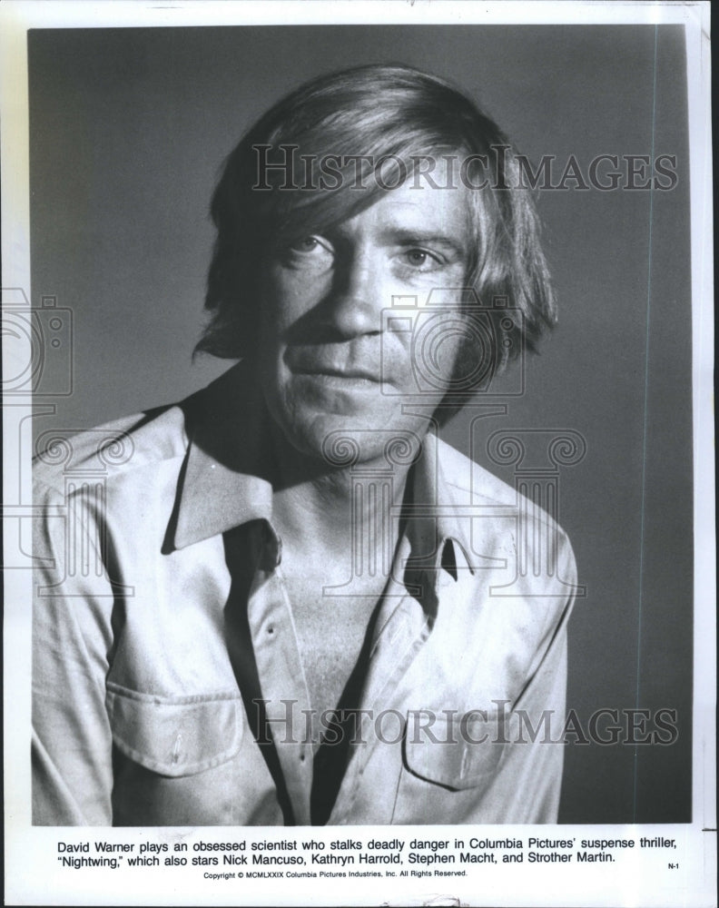 1979 Press Photo Actor David Warner As Obsessed Scientist In Nightwing - Historic Images