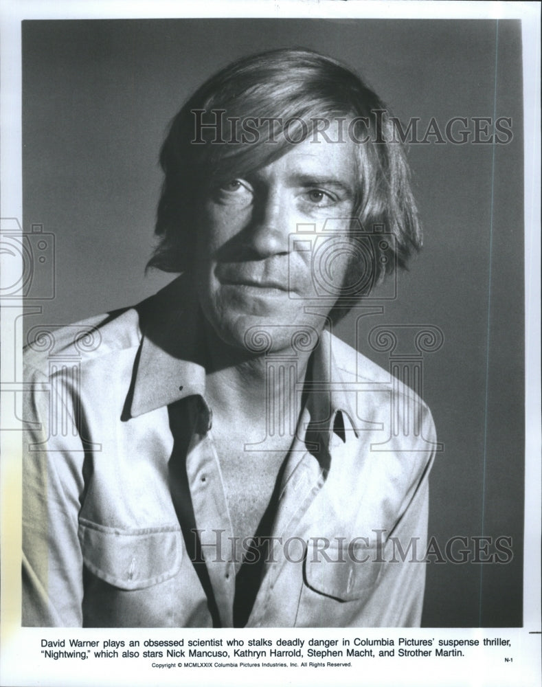 1979 Press Photo Actor David Warner As Obsessed Scientist In Nightwing - Historic Images