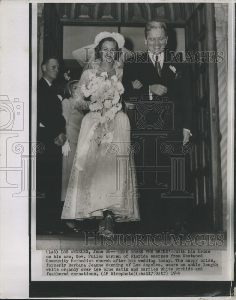 1949 Press Photo Governor Fuller Warren of Florida with New Bride Barbara Mannin - Historic Images