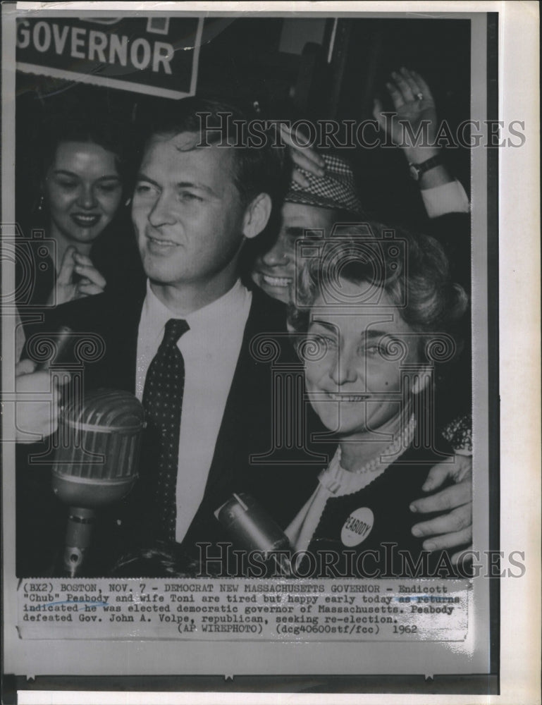 1962 Press Photo Endicott Peabody Wife Toni Governor of Massachusetts - Historic Images