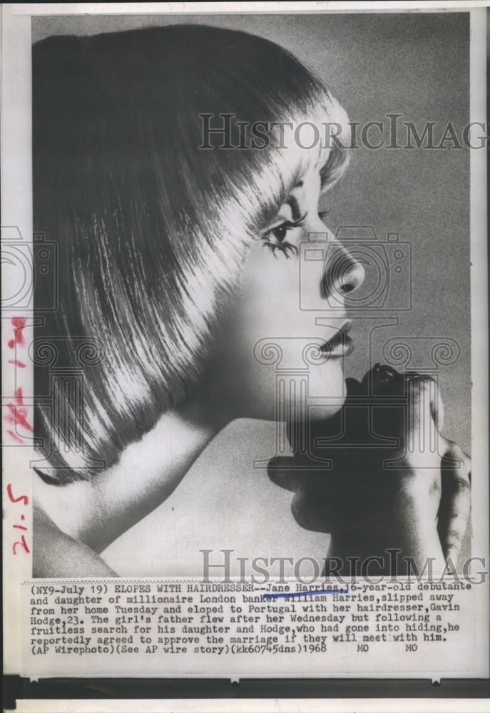 1968 Press Photo Jane Harries Daughter Of London Banker William Harries - Historic Images