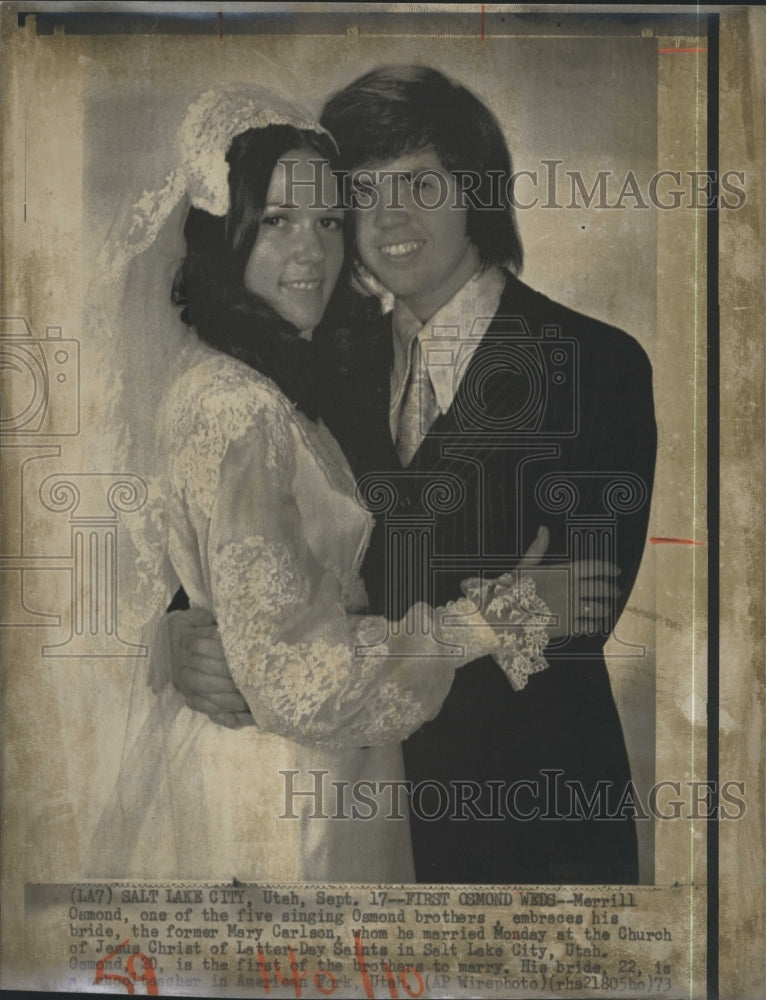 1973 Press Photo Merrill Osmond Of Osmond Brothers Weds Mary Carlson - Historic Images