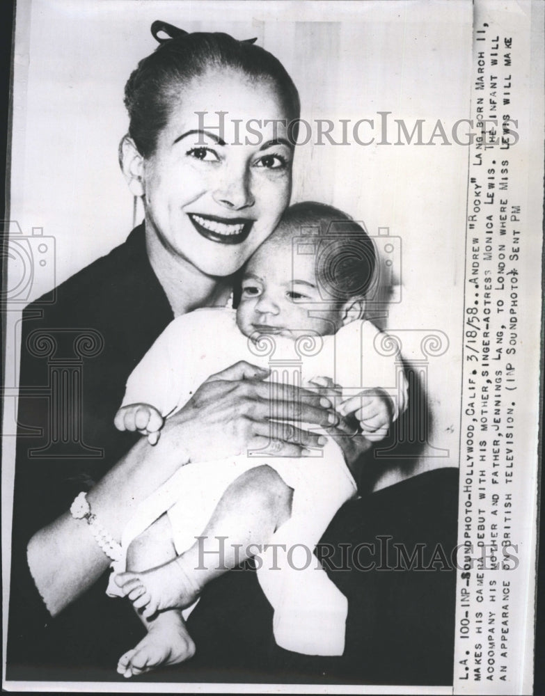 1958 Press Photo Singer/Actress Monica Lewis and her baby Andrew - Historic Images