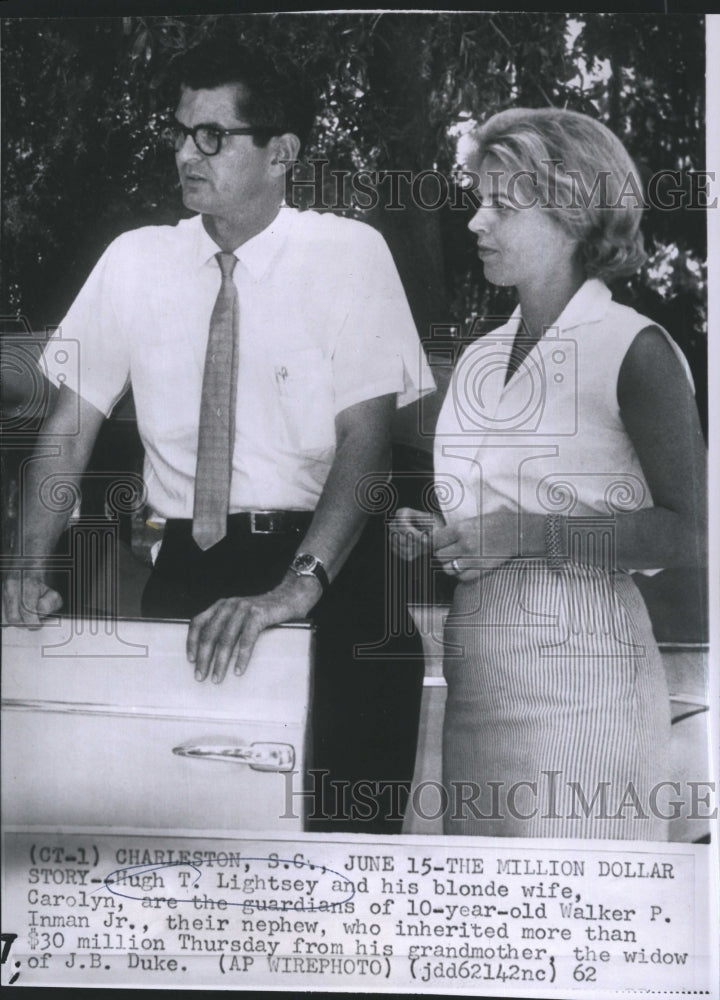 1962 Press Photo Hugh T. Lightsey & wife Carolyn guardians of Walker Inman Jr. - Historic Images