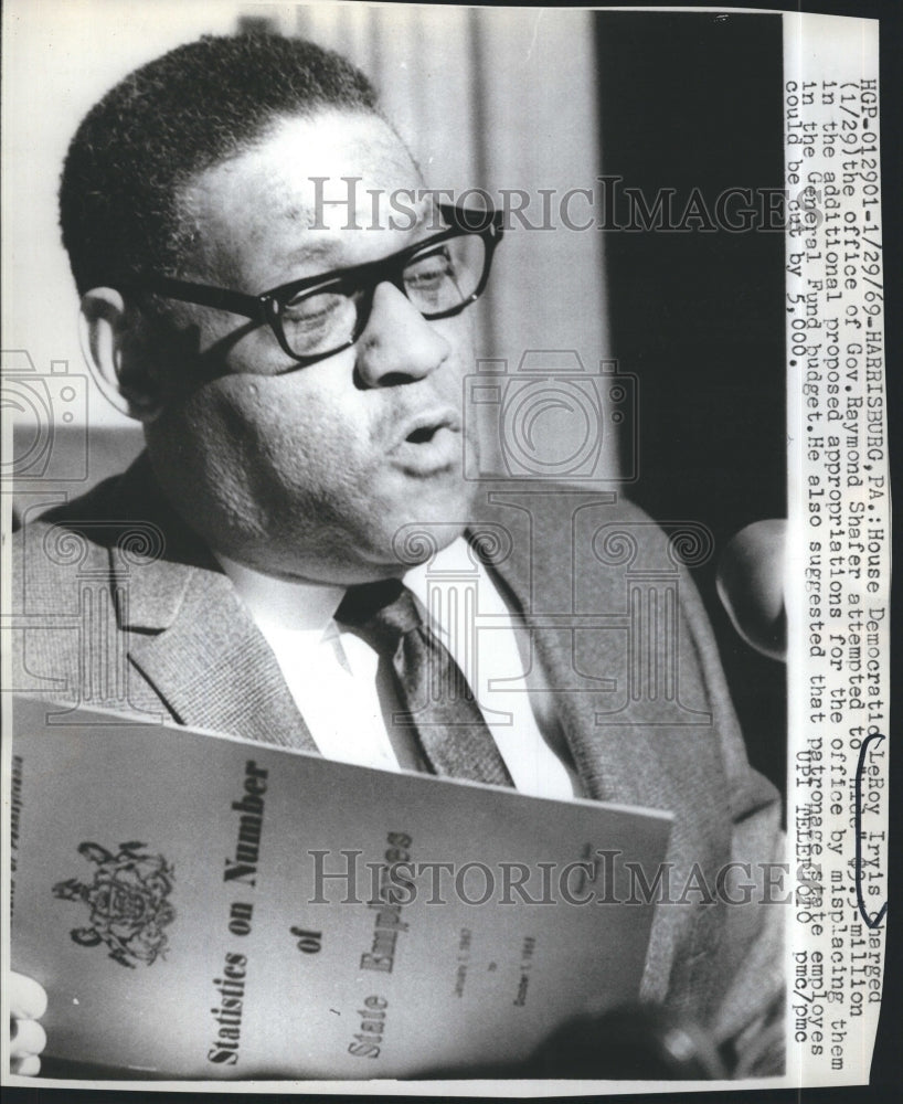 1969 Press Photo House Democratic LeRoy Irvis in Harrisburg, Pennsylvania - Historic Images