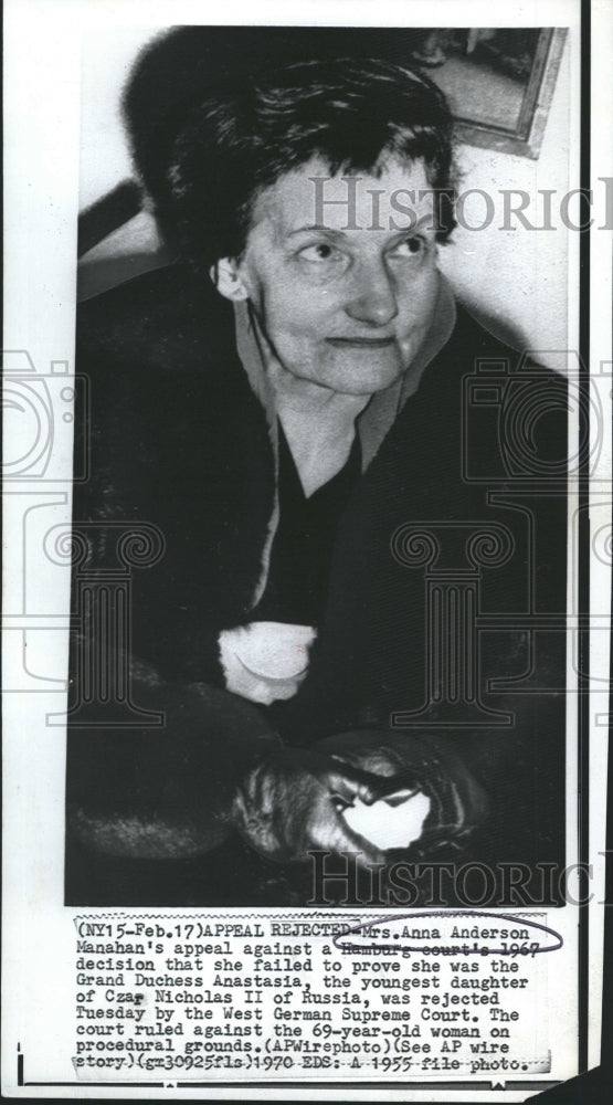 1955 Press Photo Mrs. Anna Anderson Manahan claims she is Duchess Anastasia - Historic Images