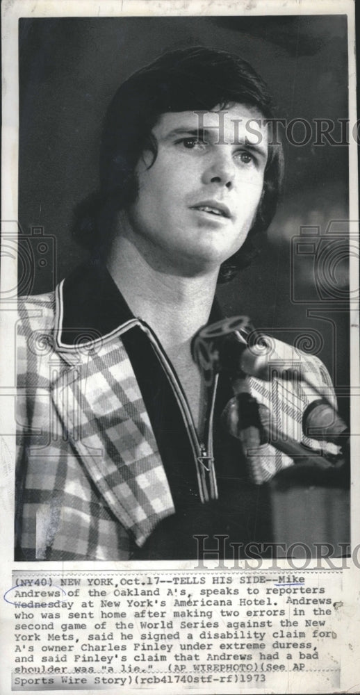 1973 Press Photo Mike Andrews from The Oakland A's - Historic Images