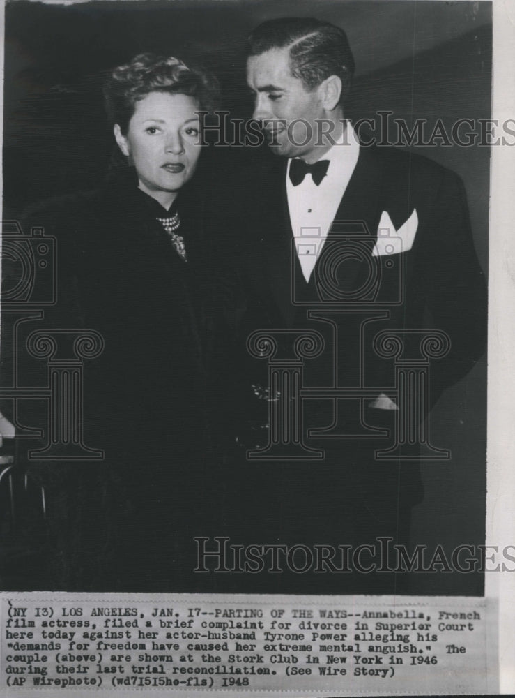 1948 Press Photo Actress Annabella with her husband Tyrone Power - Historic Images