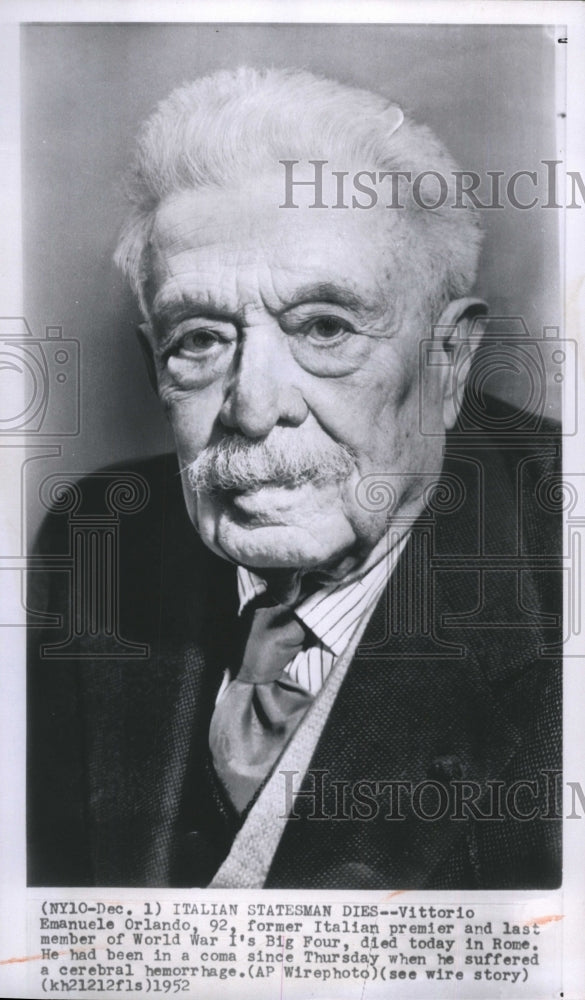 1952 Vittorio Emanuele Orlando, Former Italian Premier - Historic Images