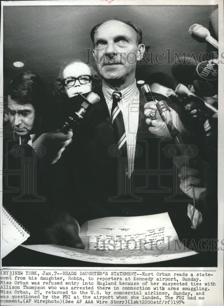 1974 Press Photo Kurt Orban, Robin Orban, Allison Thompson, arms smuggling - Historic Images