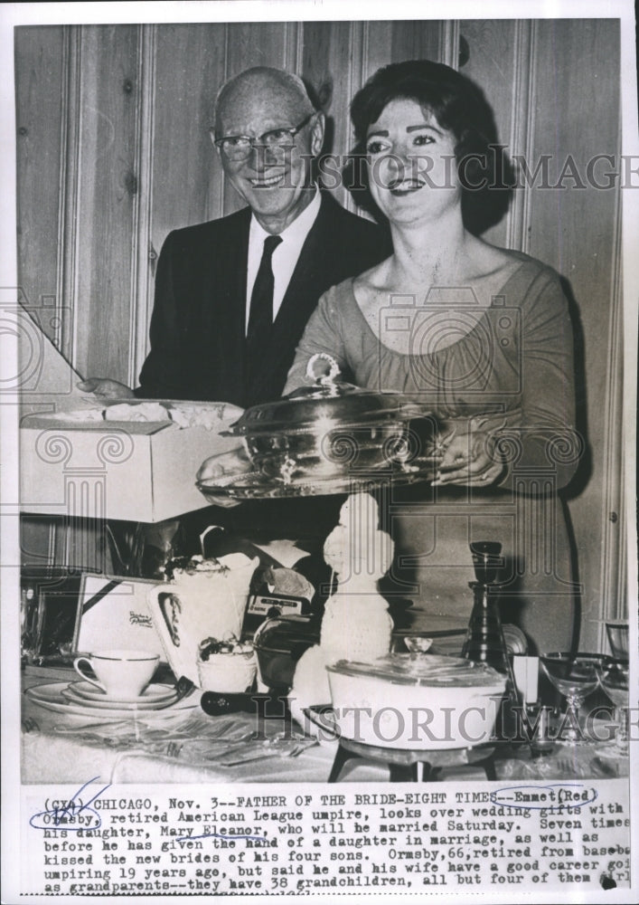 1961 Press Photo Emment Ormsby, American League umpire, Mary Eleanor - Historic Images