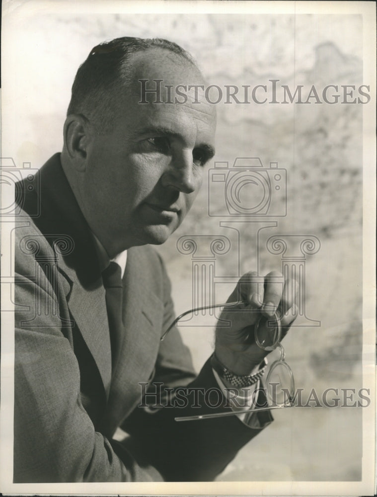 1956 Press Photo James Michener on &quot;Assignment: Southeast Asia&quot; - Historic Images