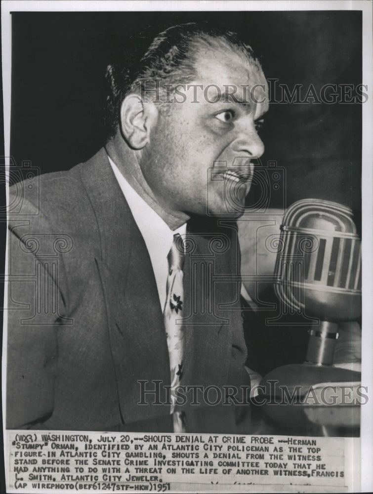 1951 Press Photo Herman &quot;Stumpy&quot; Orman At Senate Crime Investigation Committee - Historic Images