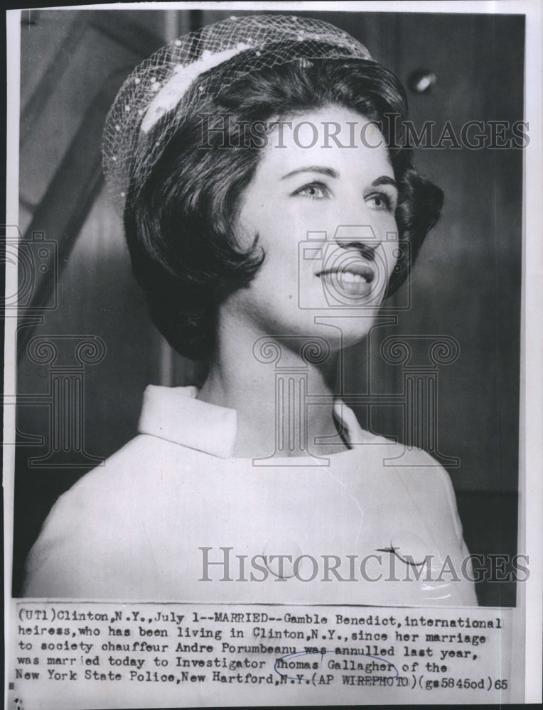 1965 Press Photo Heiress Gamble Benedict Marries Thomas Gallagher - Historic Images