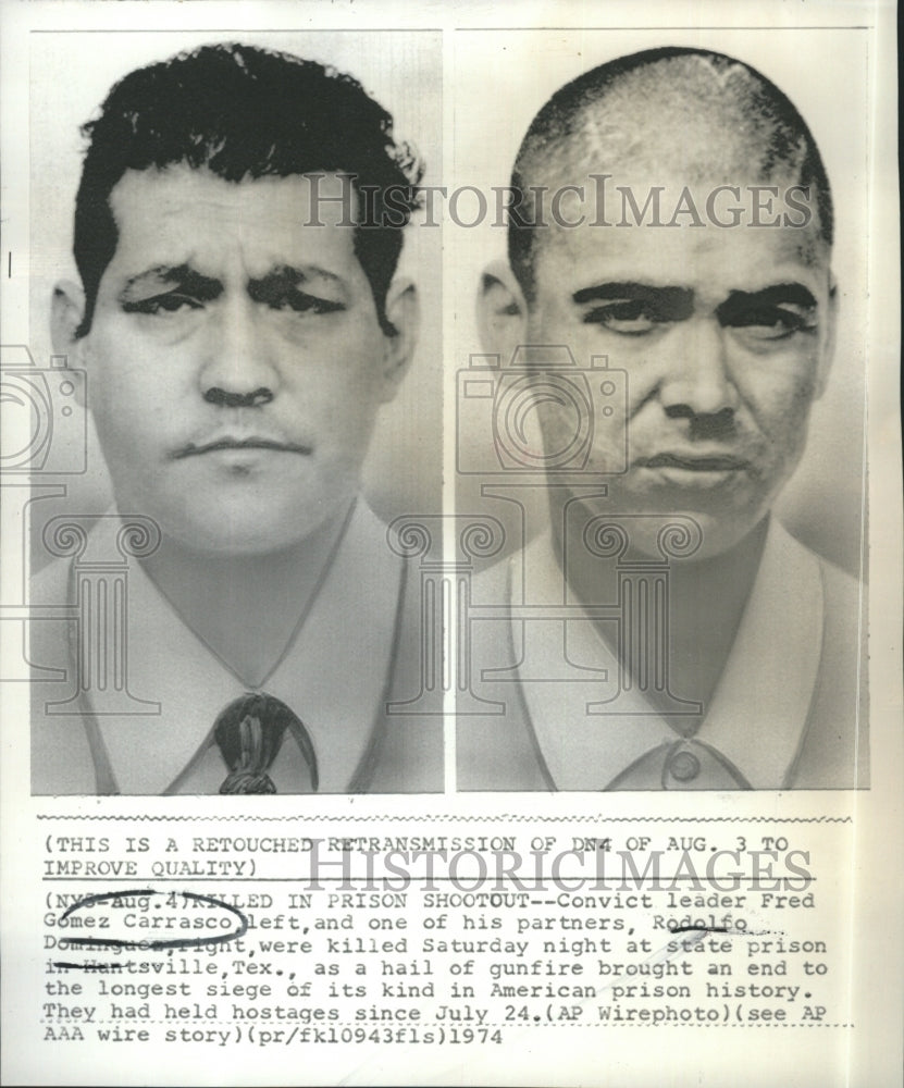 1974 Press Photo Fred Gomez Carrasco & Rodolfo Dominques Killed in Prison Shooto - Historic Images