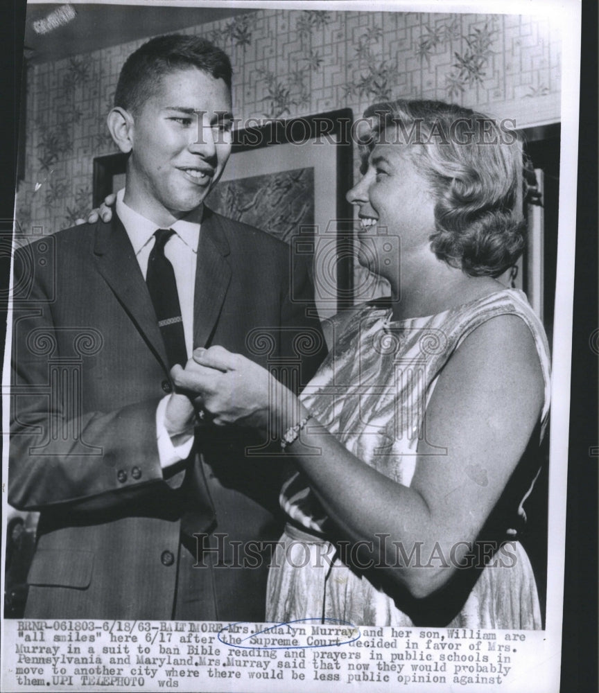 1963 Press Photo Mrs. Madalyn Murray and her son, William - Historic Images