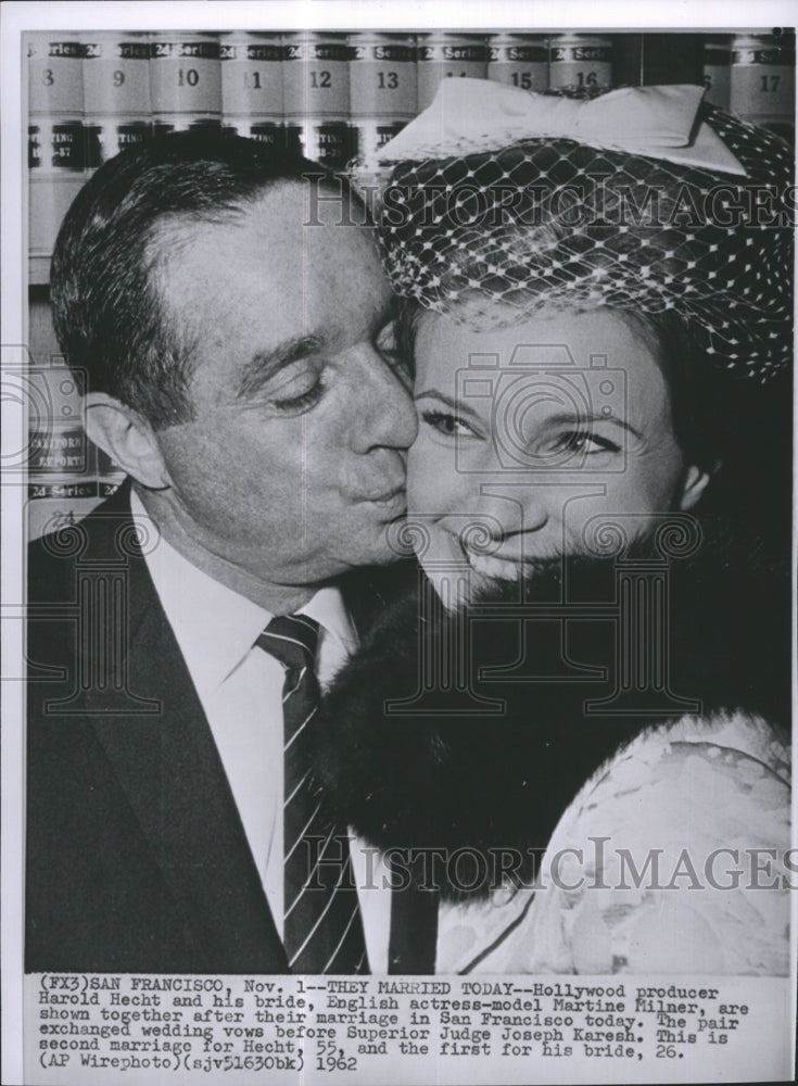 1962 Press Photo Producer Harold Hecht &amp; Bride, Actress Martine Milner - Historic Images