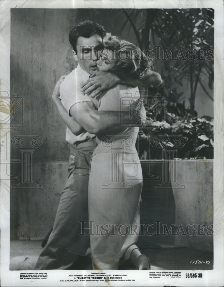 1953 Press Photo Jack Palance and Corinne Calvert in &quot;Flight to Tangier&quot; - Historic Images