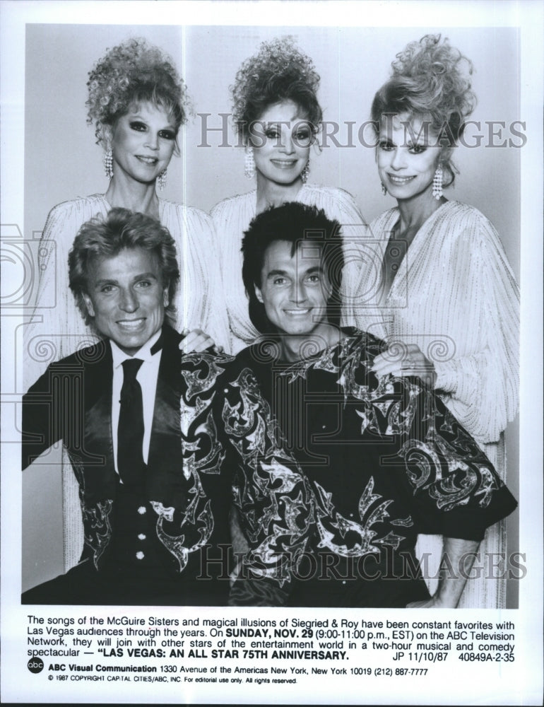 1987 Press Photo The McGuire Sisters, Siegried & Roy, Las Vegas - Historic Images